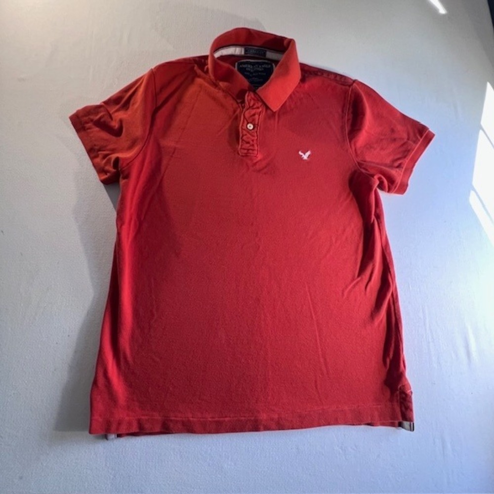 American Eagle Polo Shirt Mens XL Red Vintage Fit Cotton Short Sleeve Eagle Logo
